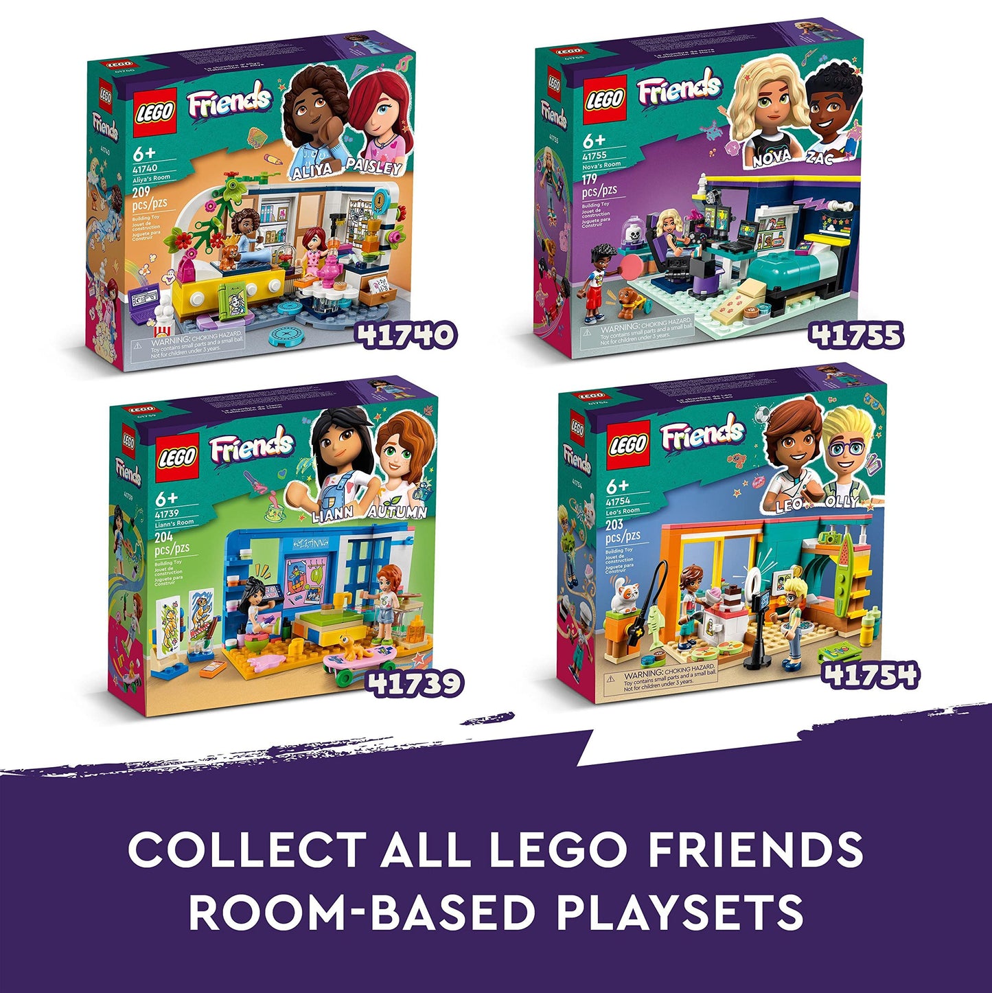 LEGO Friends Liann's Room playset featuring art-themed bedroom, Liann & Autumn mini-dolls, and pet gecko.