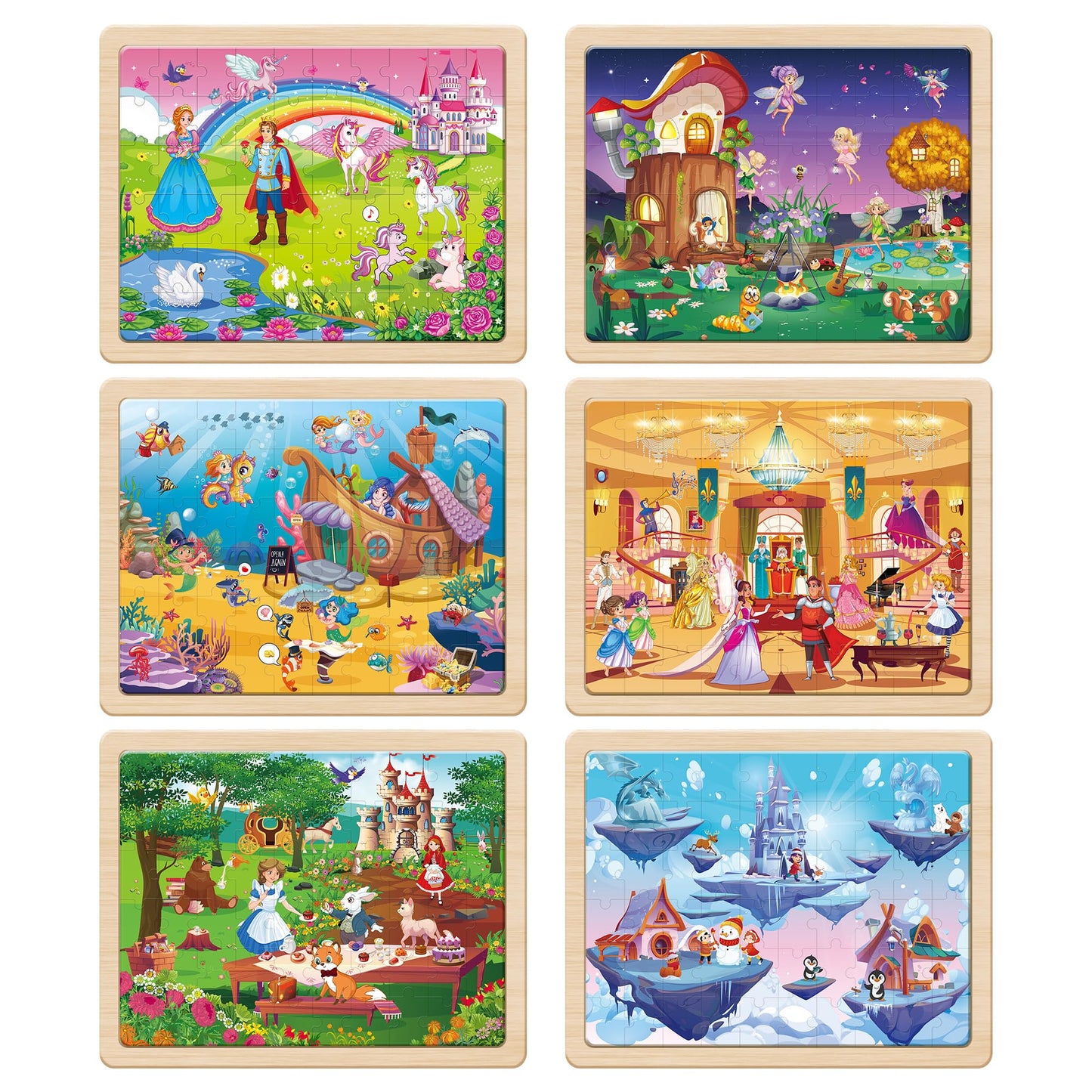 SYNARRY Wooden Princess Jigsaw Puzzles for Kids 3 4 5 6 7 8 Year Olds, 6×60 Piece Children Puzzles 4-8, Educational Toys Gifts for Toddler Children Girls Boys