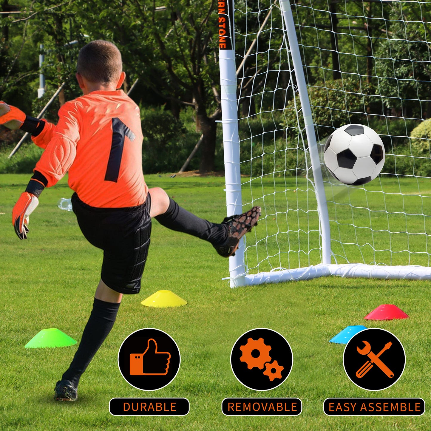 NORTHERN STONE Ultimate All Weather uPVC Football Goal 8ft x 6ft Garden Portable Football Goals 70mm Thick PVC Goal Posts + Football Net Integrated Locking System