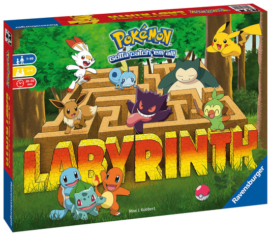 Ravensburger Pokemon Labyrinth board game showing colorful maze pathways with Pokemon characters for family fun.