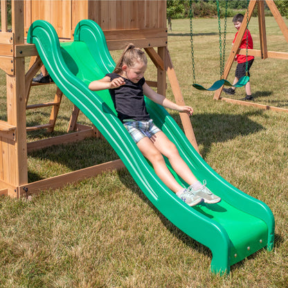 Backyard Discovery Montpelier 100% Cedar Wood Swing Set | Outdoor Playground for Kids | Garden Climbing Frame for Children | 1 Trapeze and 2 Belt Swings | 2.4m Wave Slide | Moneky Bars