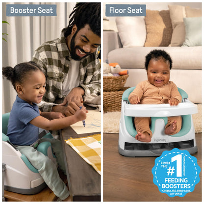 Ingenuity, Baby Base 2-in-1 Seat, Mist, Booster Chair, Dining and Feeding Seat for Toddlers, Easy to Clean with Removable and Self-Storing Tray, Ages 6 Months+