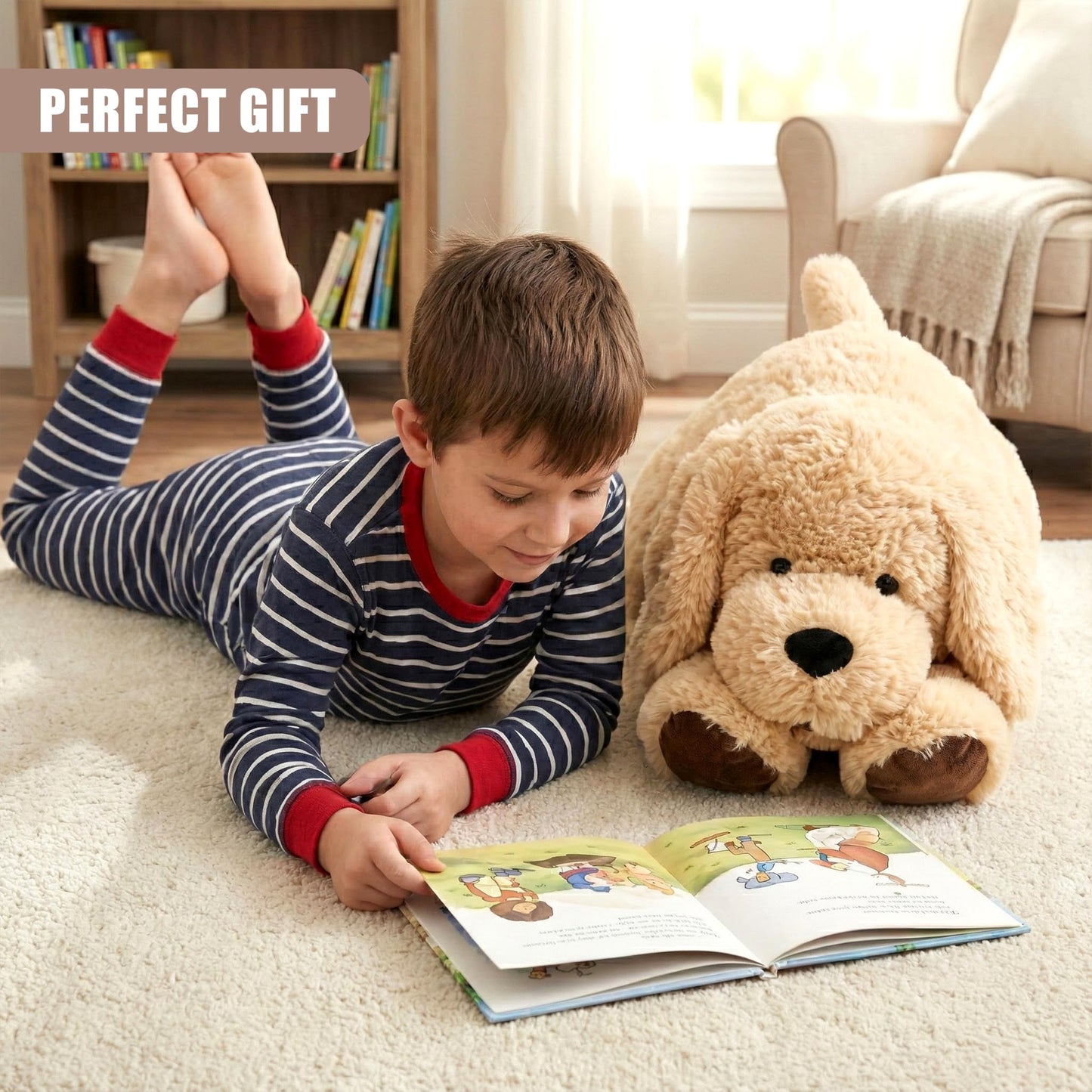 The Magic Toy Shop Giant Dog Soft Toy 70cm / 28" - Large Lying Puppy Stuffed Animal Plushie - Big Fluffy Brown Cuddly Teddy for Kids & Adults, Boys & Girls