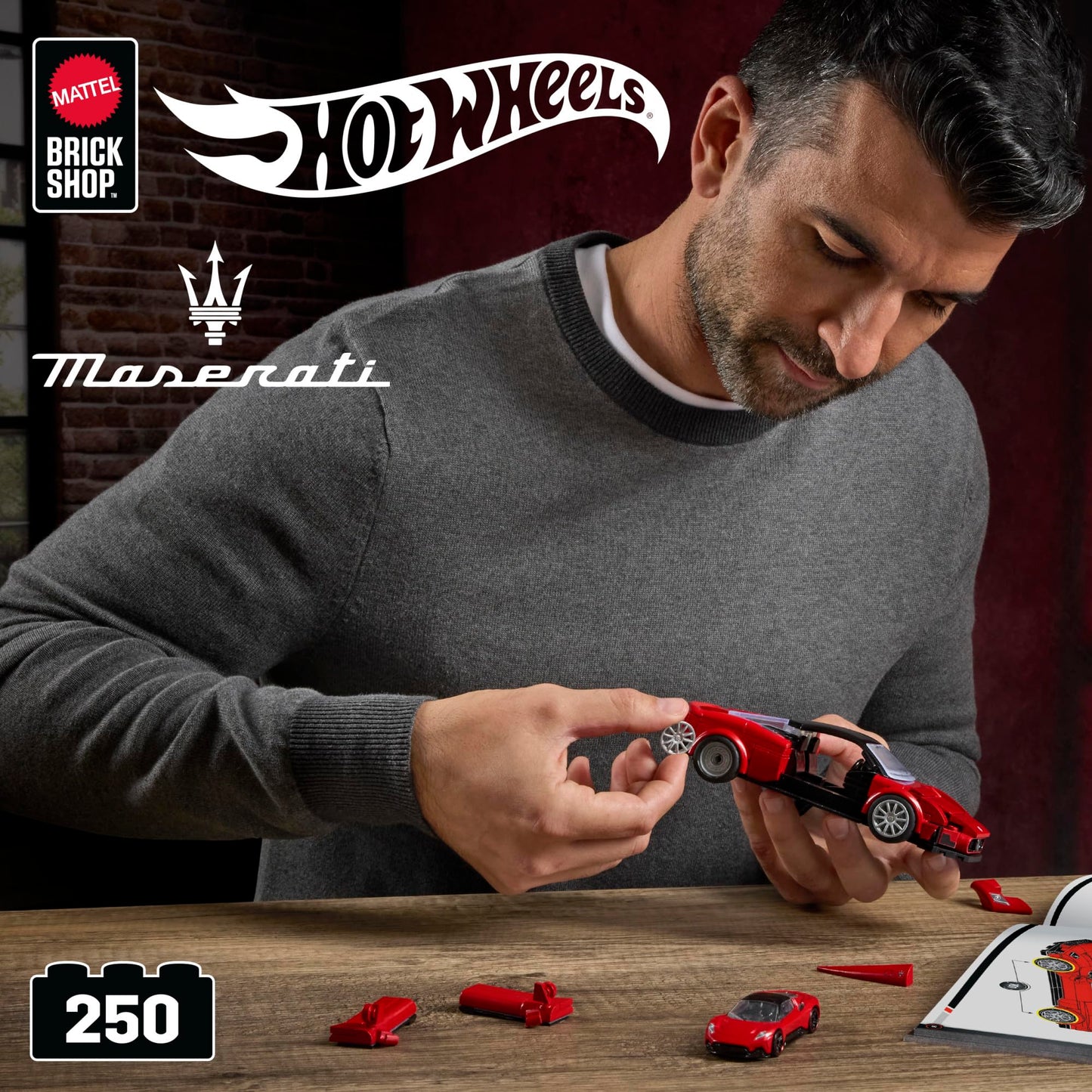 Mattel Brick Shop Hot Wheels Speed Series Building Set, Maserati MC20 with 250 Pieces, Realistic Details and Custom Decals, Adult Collectors and Kids Ages 10+, JFR90