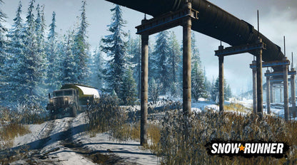 Snow Runner PS5 game by Focus Home Interactive showing snowy terrain and a heavy-duty truck in action.