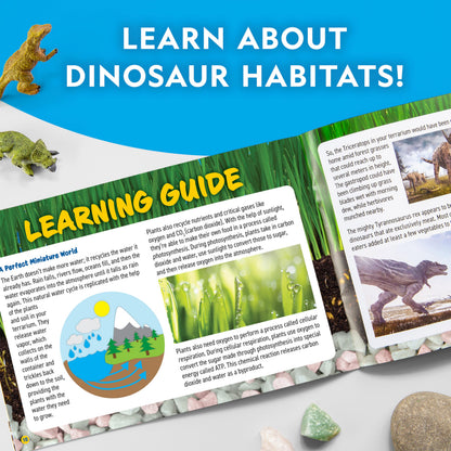 Blue Marble National Geographic light-up terrarium kit with dinosaur toys, real plants, gemstones, and building components for kids.