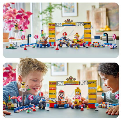 LEGO Super Mario Baby Peach & Grand Prix building toy set with Nintendo character figures and vehicles, for ages 8 and up.