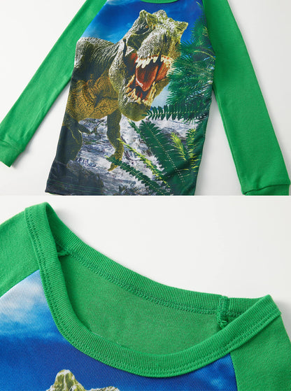 SOIBEEN Pyjamas for Boys Dinosaur Nightwear Cotton Clothes Kids Sleepwear Long Sleeve PJs Set 4 Piece Outfit Xmas Gift 7 Years