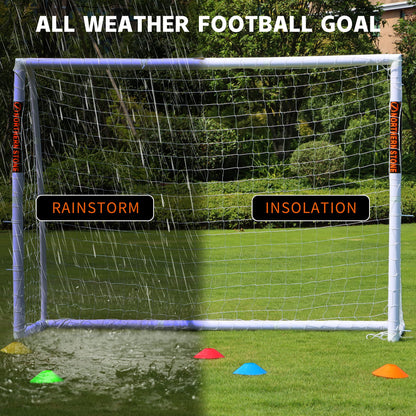 NORTHERN STONE Ultimate All Weather uPVC Football Goal 8ft x 6ft Garden Portable Football Goals 70mm Thick PVC Goal Posts + Football Net Integrated Locking System