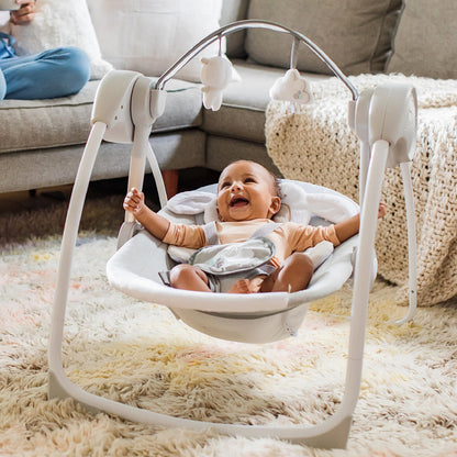 Ingenuity Comfort 2 Go Compact Portable 6-Speed Baby Swing with Music, Folds for Easy Travel - Cuddle Lamb, 0-9 Months
