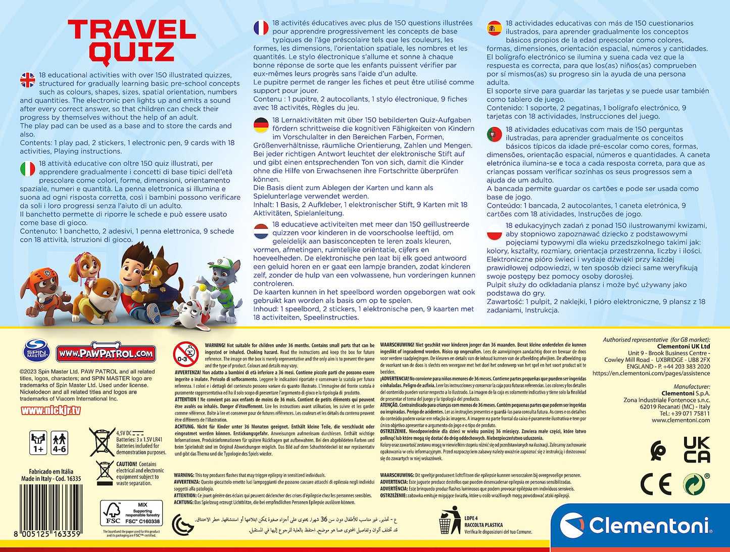 Clementoni- Paw Patrol: Interactive Learning Playtable with Quiz Pen & Educational Cards (4-6 + Years)