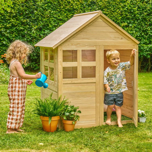 TP Buttercup Cottage wooden playhouse with FSC-certified wood, perspex windows, customizable design, and outdoor fun for kids aged 2+